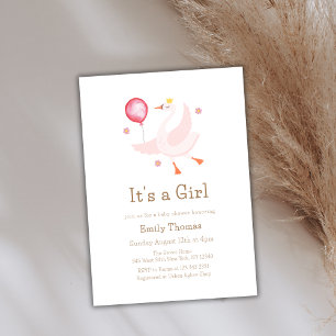 Pink Dancing Princess Swan Balloon Baby Shower  Invitation