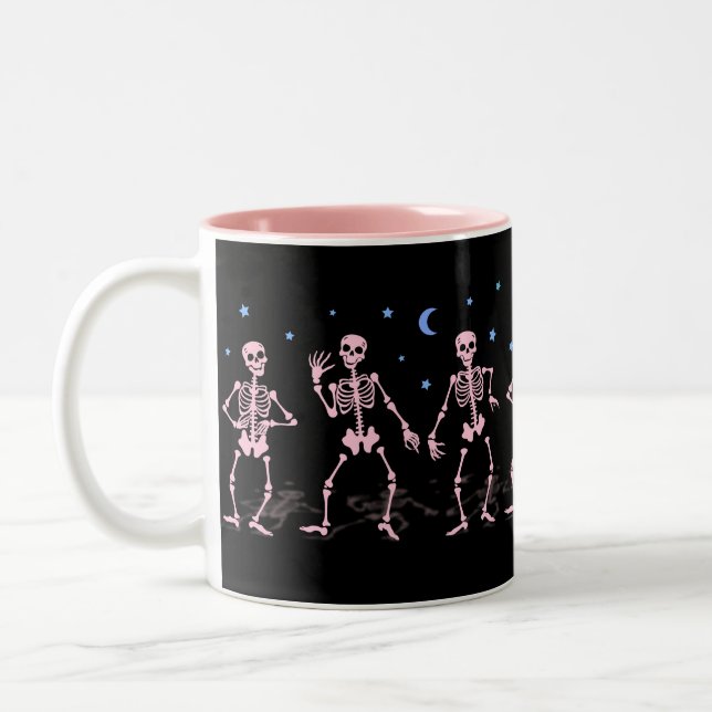 Pink Dancing Skeleton Halloween Shirt Two-Tone Coffee Mug (Left)