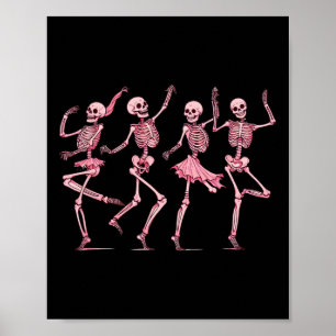 Pink Dancing Skeletons Dance Day Of Dead Halloween Poster