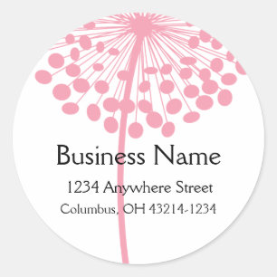 Pink Dandelion Flower Round Address Labels