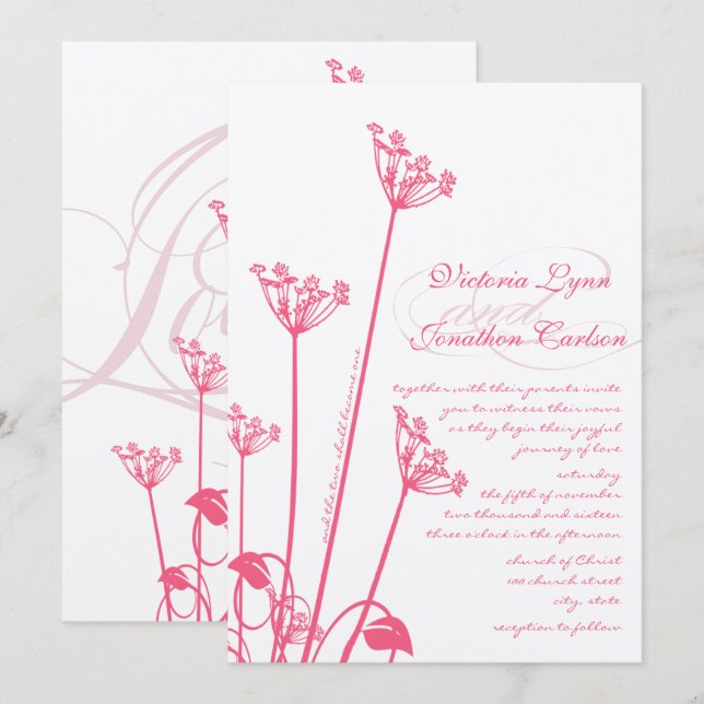 Pink Dandelion Wildflower Wedding Invitation (Front/Back)