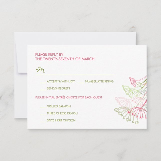Pink Dandelions Flower Spring Wedding RSVP Card (Front)