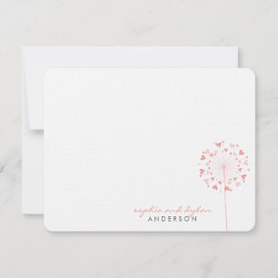 Pink Dandelions Love Hearts Wedding Thank You Card