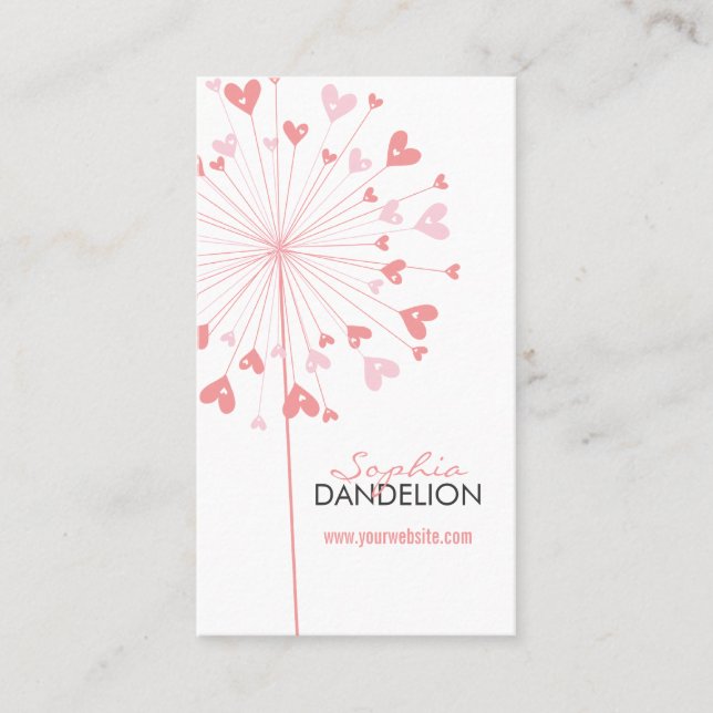 Pink Dandelions Love Hearts Whimsical Profile Card (Front)