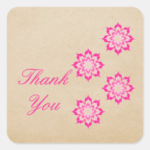 Pink Daring Floral Blooms Thank You Stickers