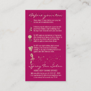 Pink Dark Before After Care Instruction Spray Tan Business Card