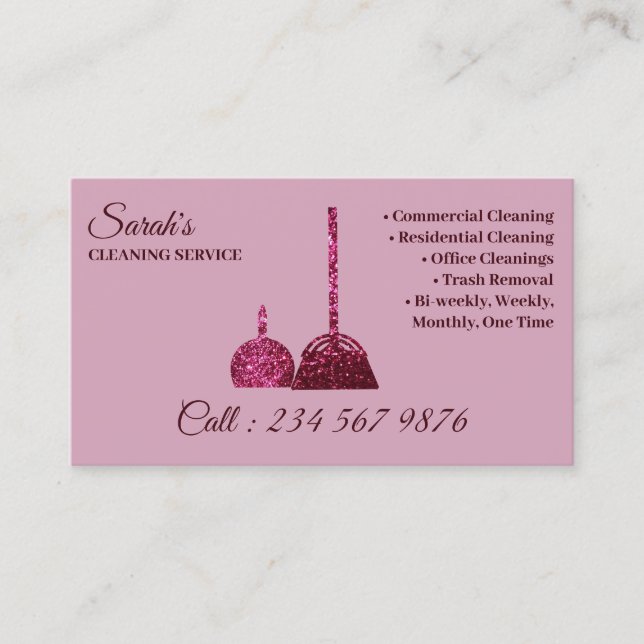 Pink Dark Bright Cleaning Service Janitorial Business Card (Front)