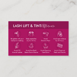 Pink Dark Lash Lift Tint Aftercare Instruction Business Card