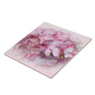 Pink & Dark Pink Hydrangea Flowers Ceramic Tile