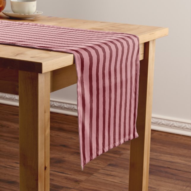 Pink Dark Red 2-Colour Striped Christmas Long Table Runner (In Situ)