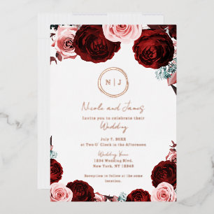Pink & Dark Red Floral Glam Modern Wedding Photo  