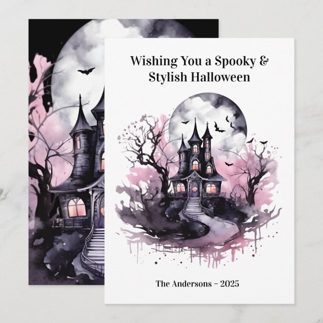 Pink Dark Scary Halloween Card (Front/Back)