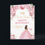 Pink Dark Skin Girl Sweet Sixteen Birthday Card<br><div class="desc">This elegant and glamourous sweet sixteen birthday card can be personalised with a name or title such as daughter, granddaughter, niece, friend etc. The design features a beautiful princess with dark skin in a blush pink ball gown. The text combines handwritten script and modern sans serif fonts for a classy...</div>
