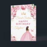 Pink Dark Skin Girl Sweet Sixteen Birthday Card<br><div class="desc">This elegant and glamourous sweet sixteen birthday card can be personalised with a name or title such as daughter, granddaughter, niece, friend etc. The design features a beautiful princess with dark skin in a blush pink ball gown. The text combines handwritten script and modern sans serif fonts for a classy...</div>