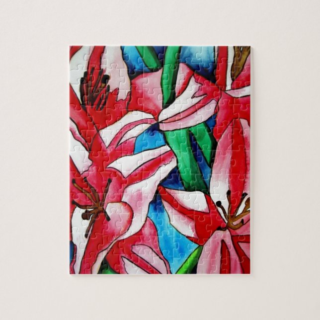Pink Day lily watercolor art painting Jigsaw Puzzle (Vertical)