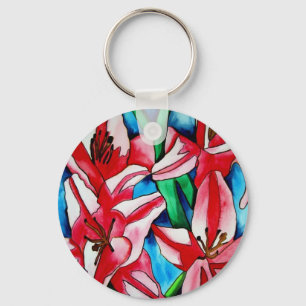 Pink Day lily watercolor art painting Key Ring