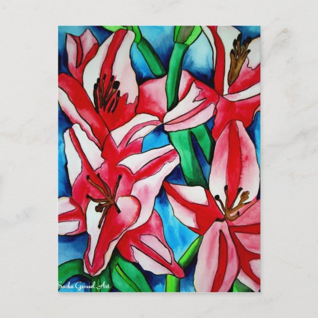 Pink Day lily watercolor art painting Postcard (Front)