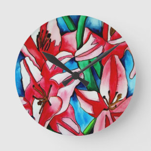 Pink Day lily watercolor art painting Round Clock