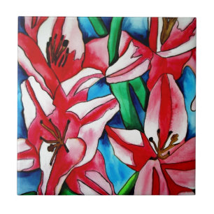 Pink Day lily watercolor art painting Tile