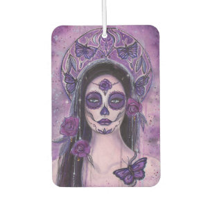 Pink day of the dead art by Renee Lavoie Car Air Freshener