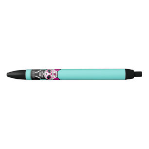 Pink Day of the Dead Kitten Black Ink Pen