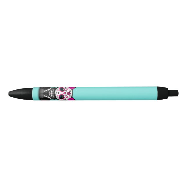Pink Day of the Dead Kitten Black Ink Pen (Front)