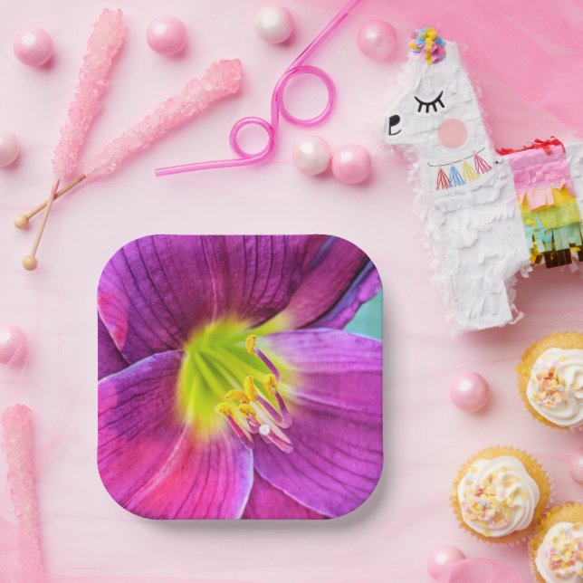 Pink Daylily Bloom Floral Paper Plate (Party)