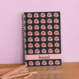 Pink Daylily Bloom on Black Floral Pattern Notebook