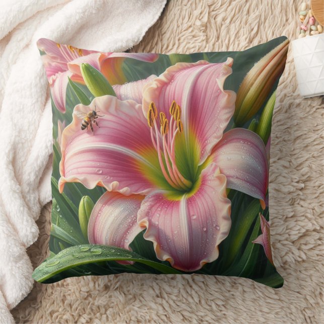 Pink Daylily Floral Cushion (Blanket)