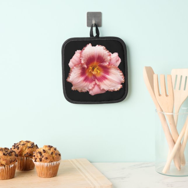 Pink Daylily on Black Floral Pot Holder (Insitu(Hanging))