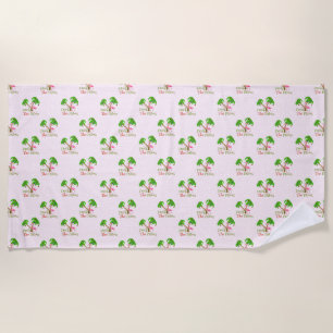 Pink Deck The Palms Tropical Christmas Santa Flami Beach Towel