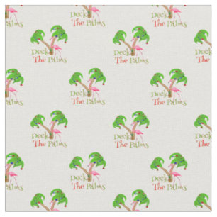 Pink Deck The Palms Tropical Christmas Santa Flami Fabric
