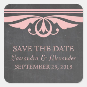 Pink Deco Chalkboard Save the Date Stickers