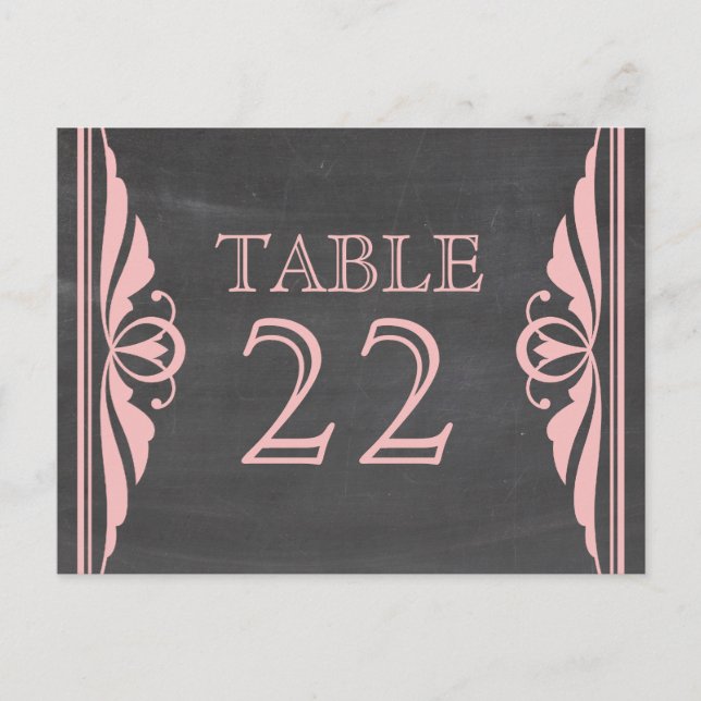Pink Deco Chalkboard Table Number Postcard (Front)