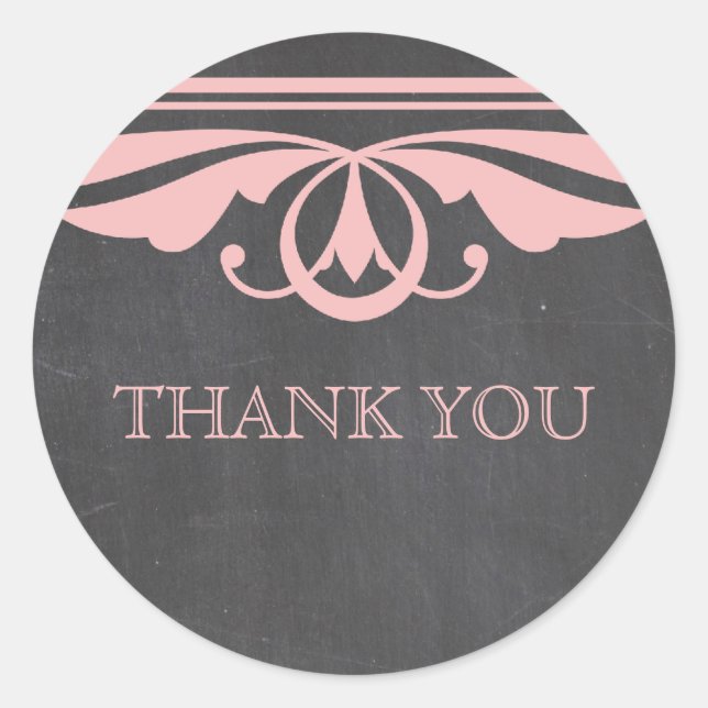 Pink Deco Chalkboard Thank You Stickers (Front)