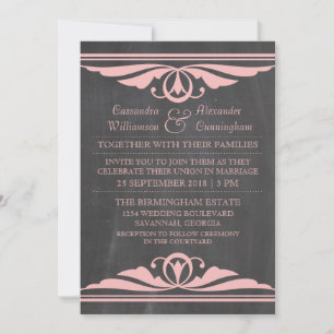 Pink Deco Chalkboard Wedding Invite