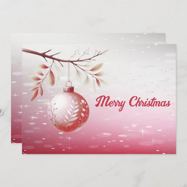 Pink Decorative Christmas Ball Holiday Card (Front/Back)