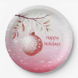 Pink Decorative Christmas Ball Holiday Paper Plate
