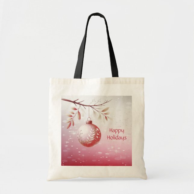 Pink Decorative Christmas Ball Holiday Tote Bag (Front)