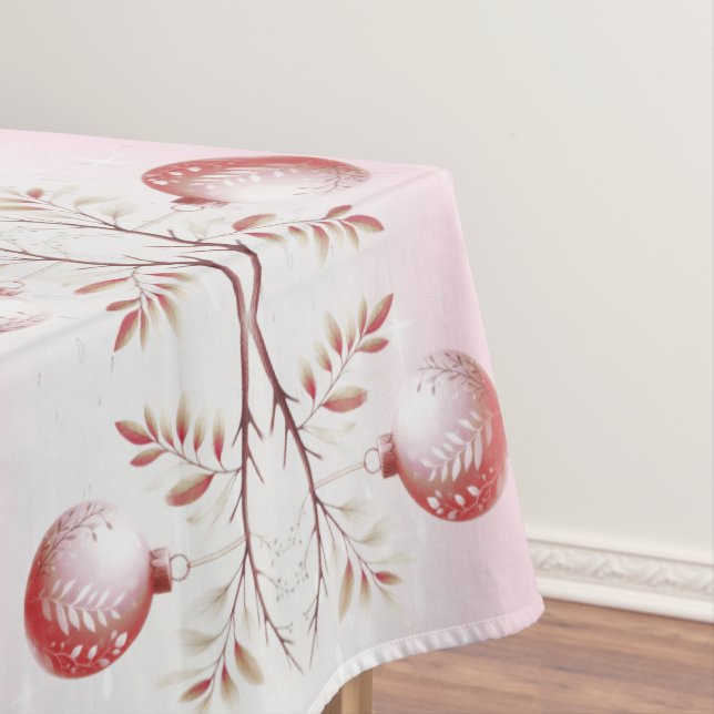 Pink Decorative Christmas Balls Holiday Tablecloth (In Situ)