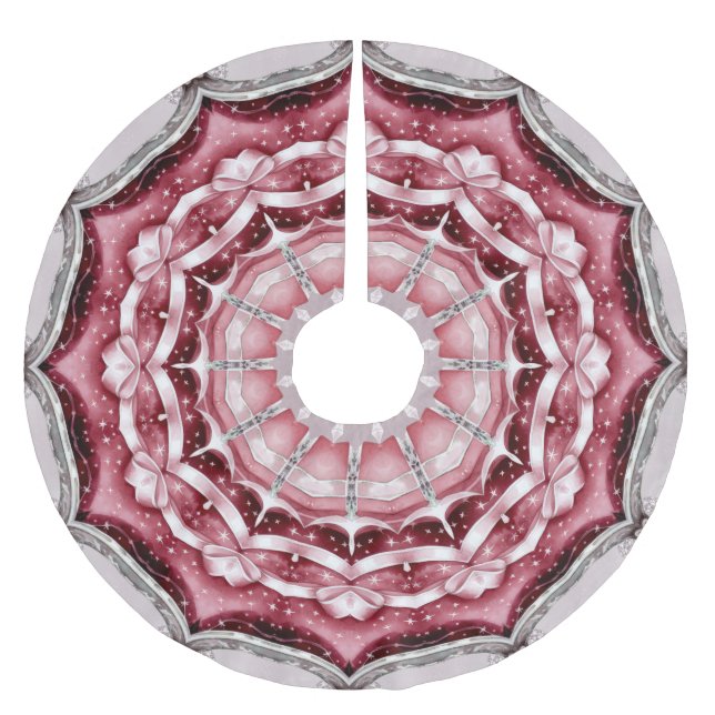 Pink Decorative Christmas Holiday Tree Skirt (Front)
