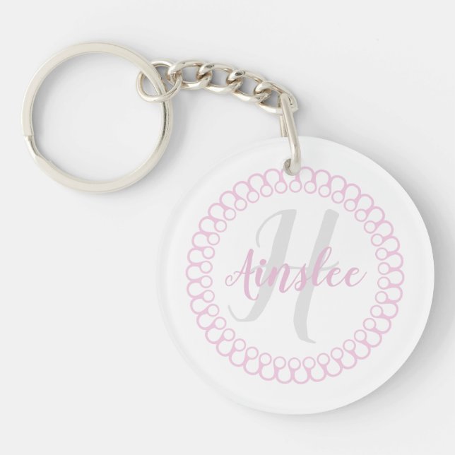 Pink Decorative Circle Monogram Acrylic Keychain (Front)