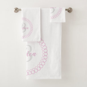 Pink Decorative Circle Monogram Bath Towel Set