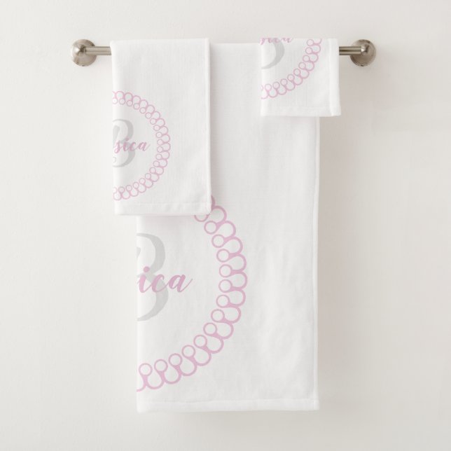 Pink Decorative Circle Monogram Bath Towel Set (Insitu)