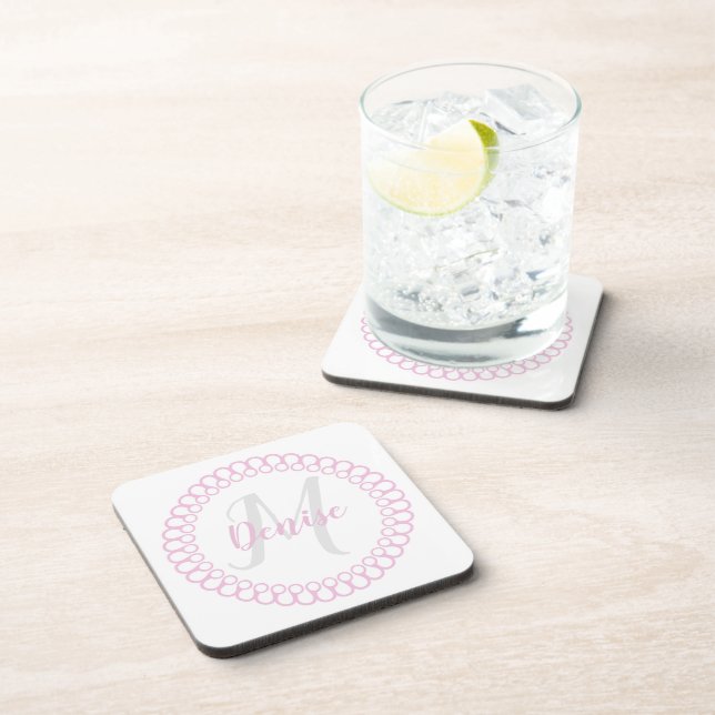 Pink Decorative Circle Monogram Coaster (Right Side)