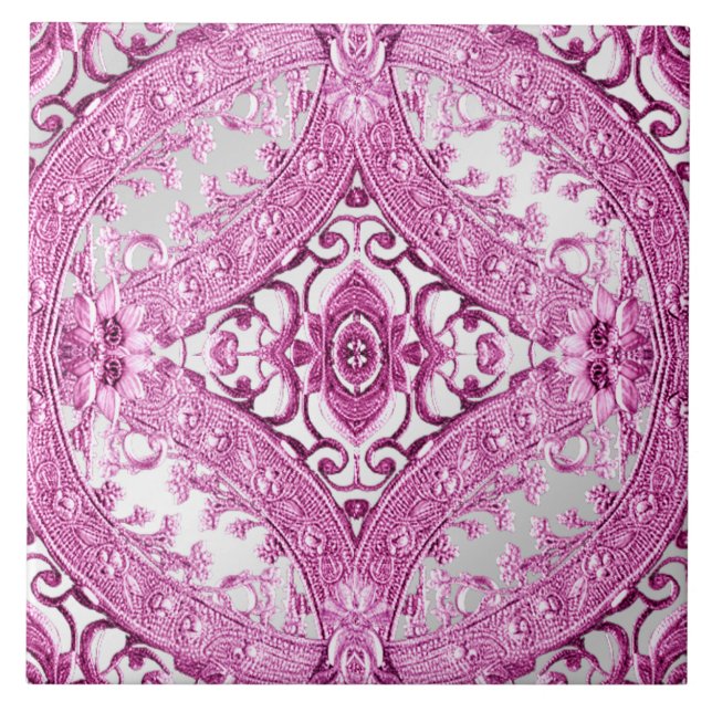 Pink Decorative Floral Ceramic Tile (Front)