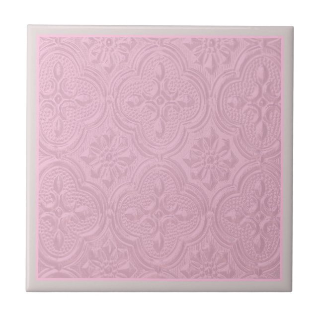 Pink Decorative Floral Pattern Ceramic Tile (Front)