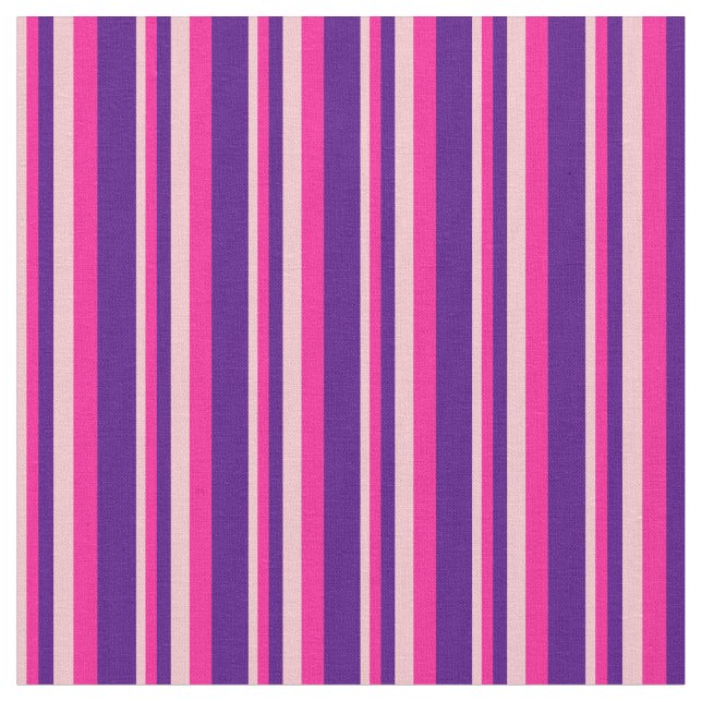 Pink, Deep Pink, and Indigo Coloured Stripes Fabric (Close Up)