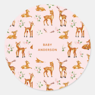 Pink Deer Baby Shower Classic Round Sticker