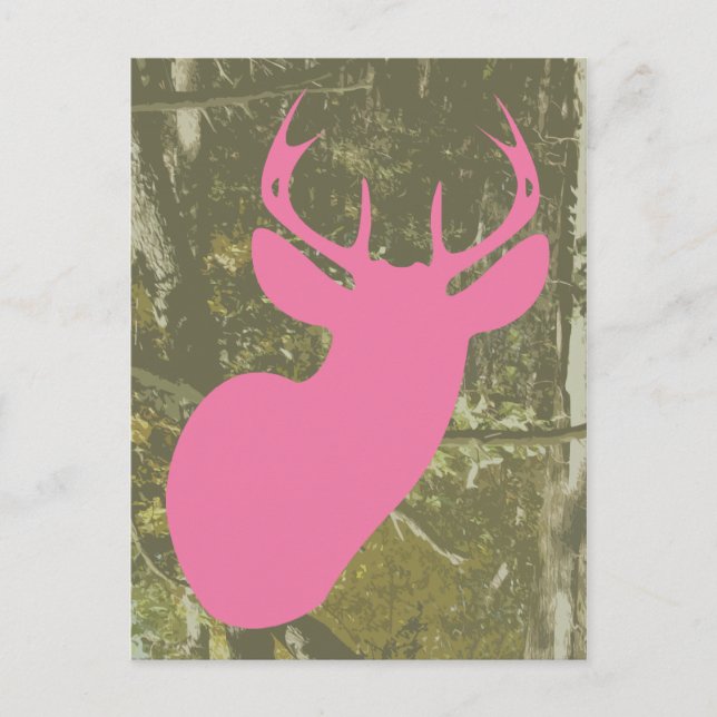 Pink Deer + Camo Birthday Postcard Invite (Front)